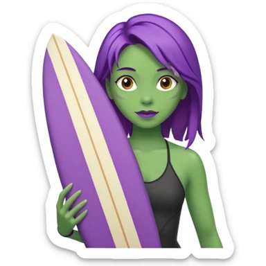 purple hair green skin woman with surfboard sticker
