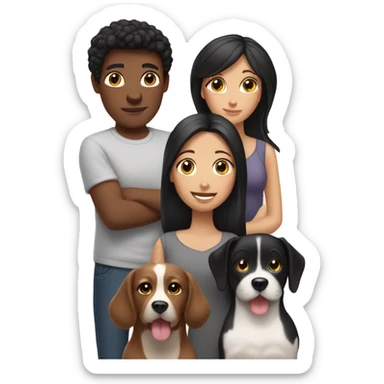 2 white girls family with black hair, with 1 dog sticker