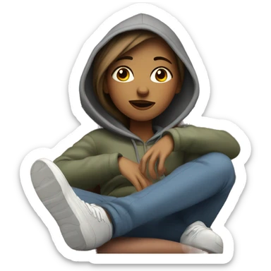 Girl wearing hoodie and chilling at the sofa sticker