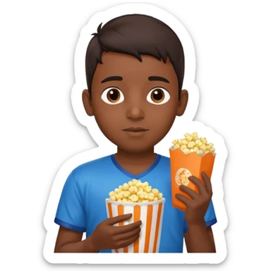 an indian boy wearing indian cricket jersey and eating popcorn sticker