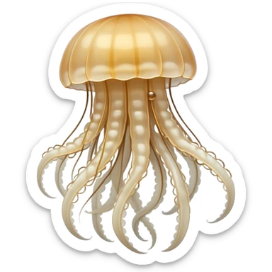 white beige jellyfish with translucent body and flowing tentacles sticker