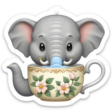 elephant with tea cup sticker