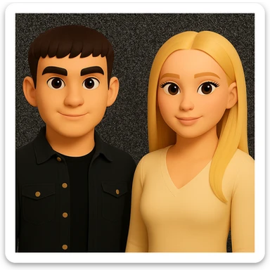 Make the people stand a little further apart from each other, keeping the same style and background as in the reference image. sticker