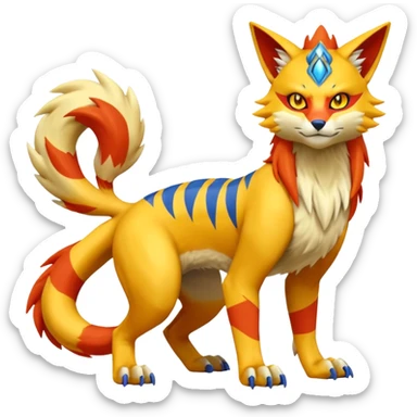 Vernid-Lombax-Koraidon-Renamon-Zeraora-Bastet-Fakémon-Digimon-hybrid-fusion-creature, full body sticker