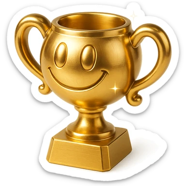 cartoon-style gold trophy with sparkles, bold outline, minimal details, optimized for small size and YouTube emoji use sticker