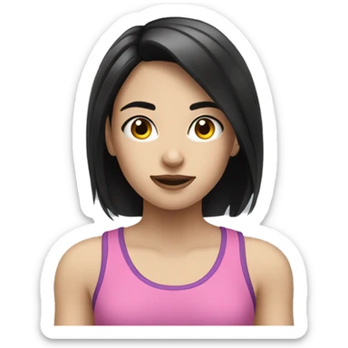 Pale girl black hair doing training sticker