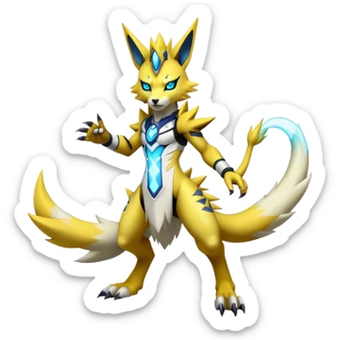  Cool Edgy Shiny Futuristic Ethereal Legendary Zeraora-Digimon-Renamon-Pokemon-hybrid full body sticker
