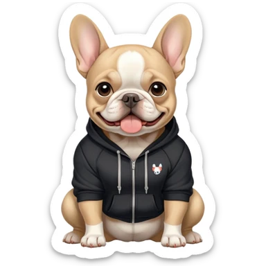 French bull dog wearing a black hoodie sticker