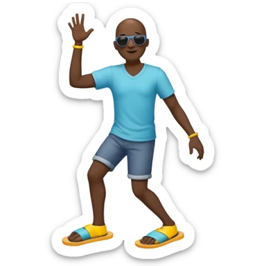  Black bald man with shades dancing in men’s flip flops  sticker