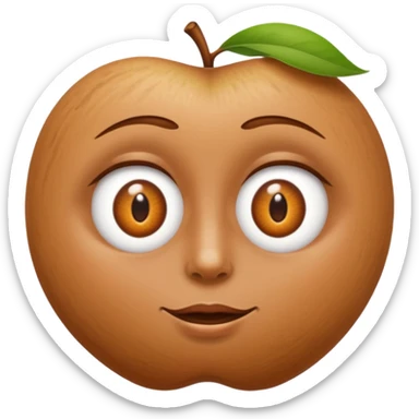 person with one large almond-shaped eye and one small almond-shaped eye, apple emoji style sticker
