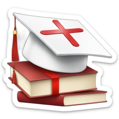 White Student cap with red medical cross On a stack of books sticker
