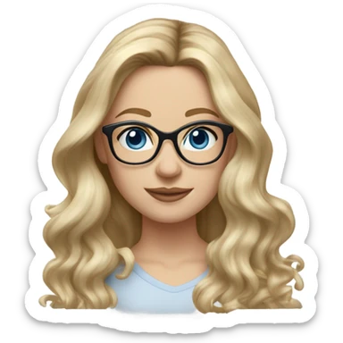 Realistic Blonde balayage hair white women blue eyes and small glasses flicking hair  sticker