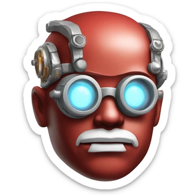Red skin male cyborg head with white goatee and white steampunk goggles sticker
