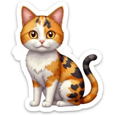 full body anxious looking colourful light calico tabby cat with hazel eyes and very patchy calico fur sticker