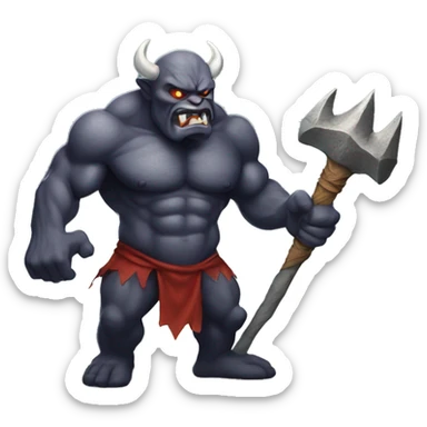 Giant demon holding mace on top of rock sticker