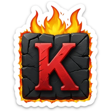 burning coal square with letter K chiseled on it sticker