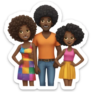 Black man with Afro with twin black kid girls and daughter  sticker