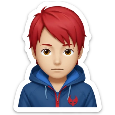 yuiji itadori jjk avec cheveux rouge veste bleu et capuche rouge sticker