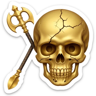 golden skull explode in half by a spear sticker