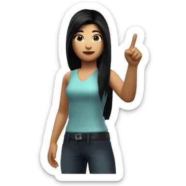 A dark-haired Roblox girl pointing to her right. Her face showing approval sticker