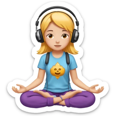 A girl is sitting cross-legged in a meditation pose, wearing headphones and listening to music. The song is so good that honey is dripping from her ears, and her expression is completely dazed because she’s enjoying the music so much. sticker
