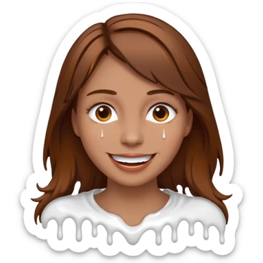 Brown Hair Woman , white paint , drip, face happy sticker