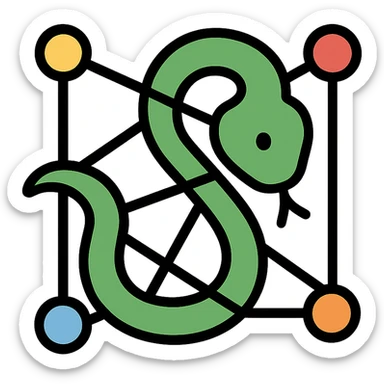 stylized snake forming a network with interconnected lines and nodes, modern icon style sticker