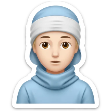 A person with headaches and a cold pack on the head sticker