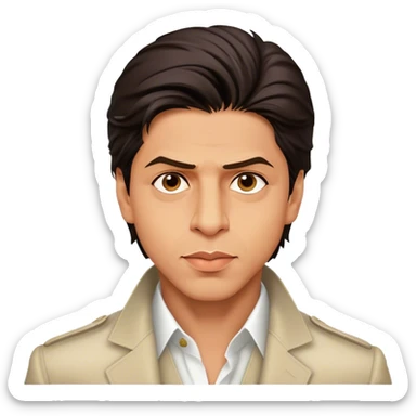 Cinematic Realistic portrait of Shah Rukh Khan, portrayed as a charismatic film star with expressive features and stylish contemporary attire, rendered in rich, dynamic lighting that captures his magnetic presence sticker