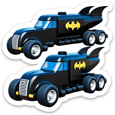 futuristic Batman’s Venomobile  Lego loosely based on 1956 freightliner semi (flat long straight organically-shaped mechanical roomy interior seating inside the body) stealthy town hot rod desert dirt racing rwd buggy  sticker