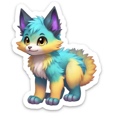 Anthro Scalie Fluffy Cool Cute Magical Shiny Colorful Neon Vibrant Colors Sparkle Kemono-style Chibi Fantasy-Animal-Fakémon-Pokémon-Hybrid Fur Sona Aesthetic Full Body sticker