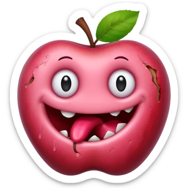 cute worm in ruined apple sticker