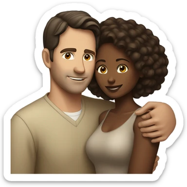 Dark haired white man hugging brown beautiful woman sticker