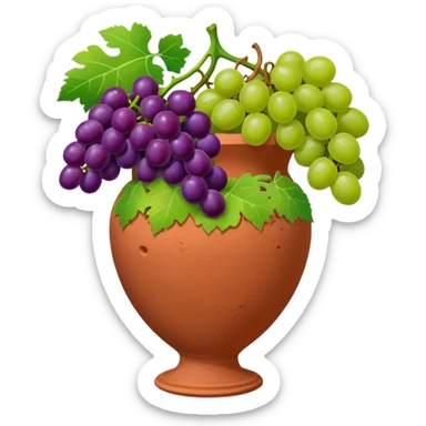 terracotta vase with grapes next to it sticker