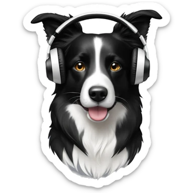 black and white border collie wearing headphones sticker