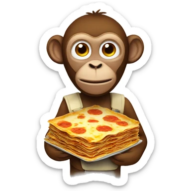 a monkey with lasagna sticker