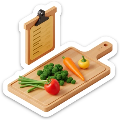 Ingredients on teh wooden cutting board with floating list sticker