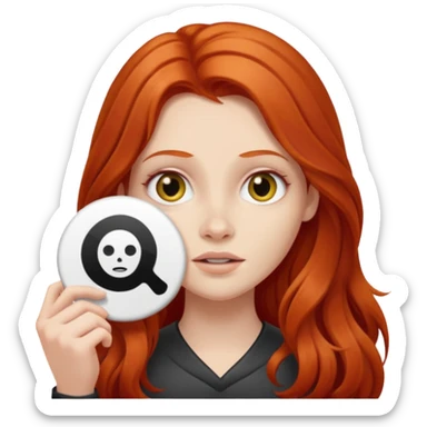 Long haired redhead holding a LURK sign sticker