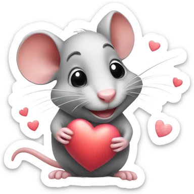 cute happy rat with hearts and love  sticker
