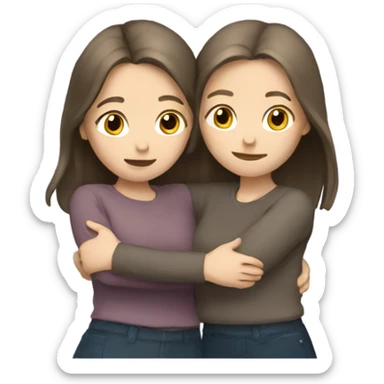two pale brunette girls hugging sticker