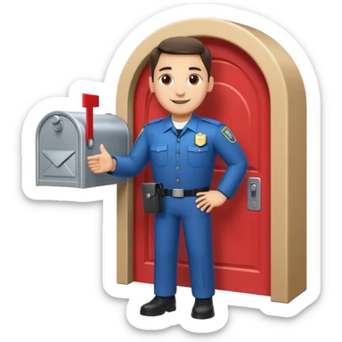 friendly AI email bouncer agent standing at a digital doorway with a mailbox and a security badge blocking spam emails emoji sticker