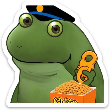 Cheeto next to cheerio sticker