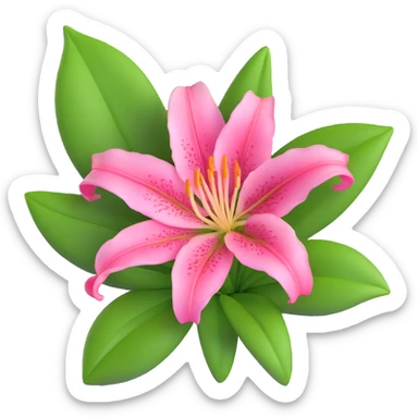 Elegant pink lily flower with detailed petals and green foliage sticker