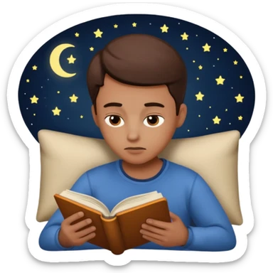 person infront of a book learning in the middle of the night sticker
