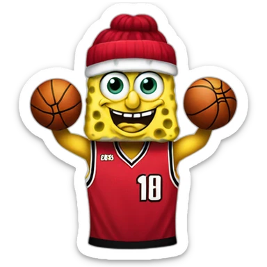 spongebob wearing red miami heat jersey holding basketball sticker