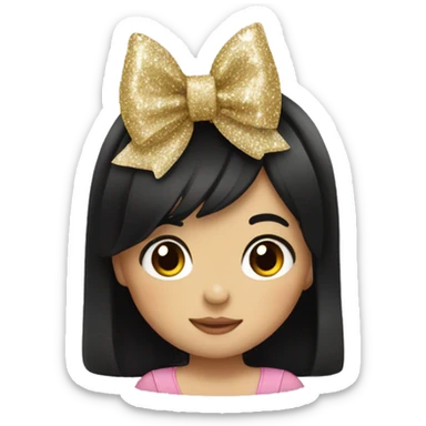 little girl with black hair and a glitter bow sticker