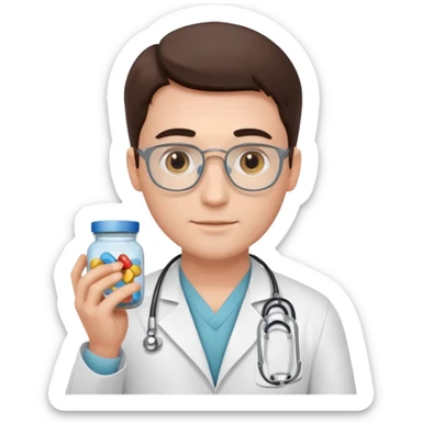 male doctor of medicine holding pills jar sticker