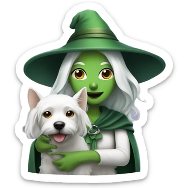 Green witch with white little dog sticker