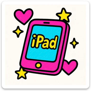 pink iPad in y2k style, surrounded by hearts and stars sticker