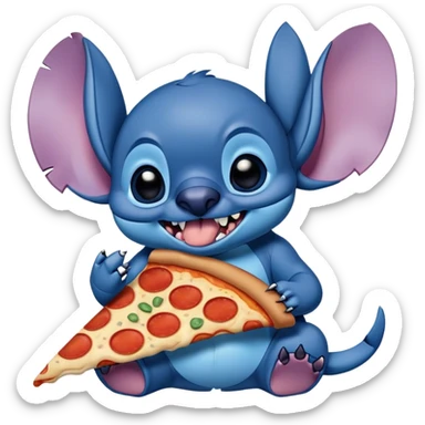 stitch eating a slice of pizza sticker